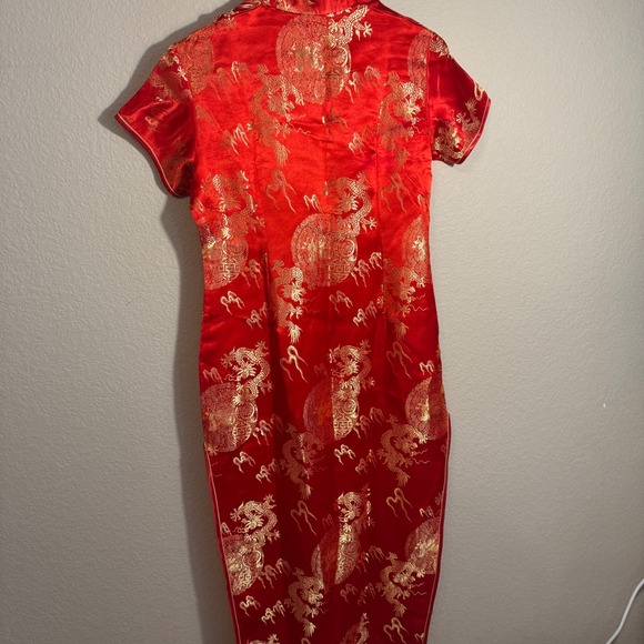 Red Dragon Print Qipao Cheongsam Dress Chinese Oriental Style - Picture 1 of 8